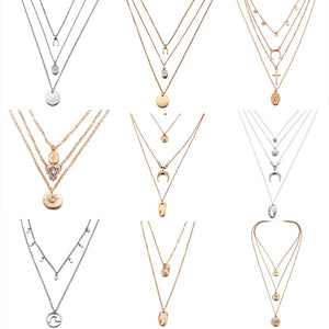 Multilayer Crystal Moon Necklaces