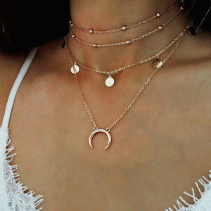 Gold Chain Multi layer Moon Choker Necklace